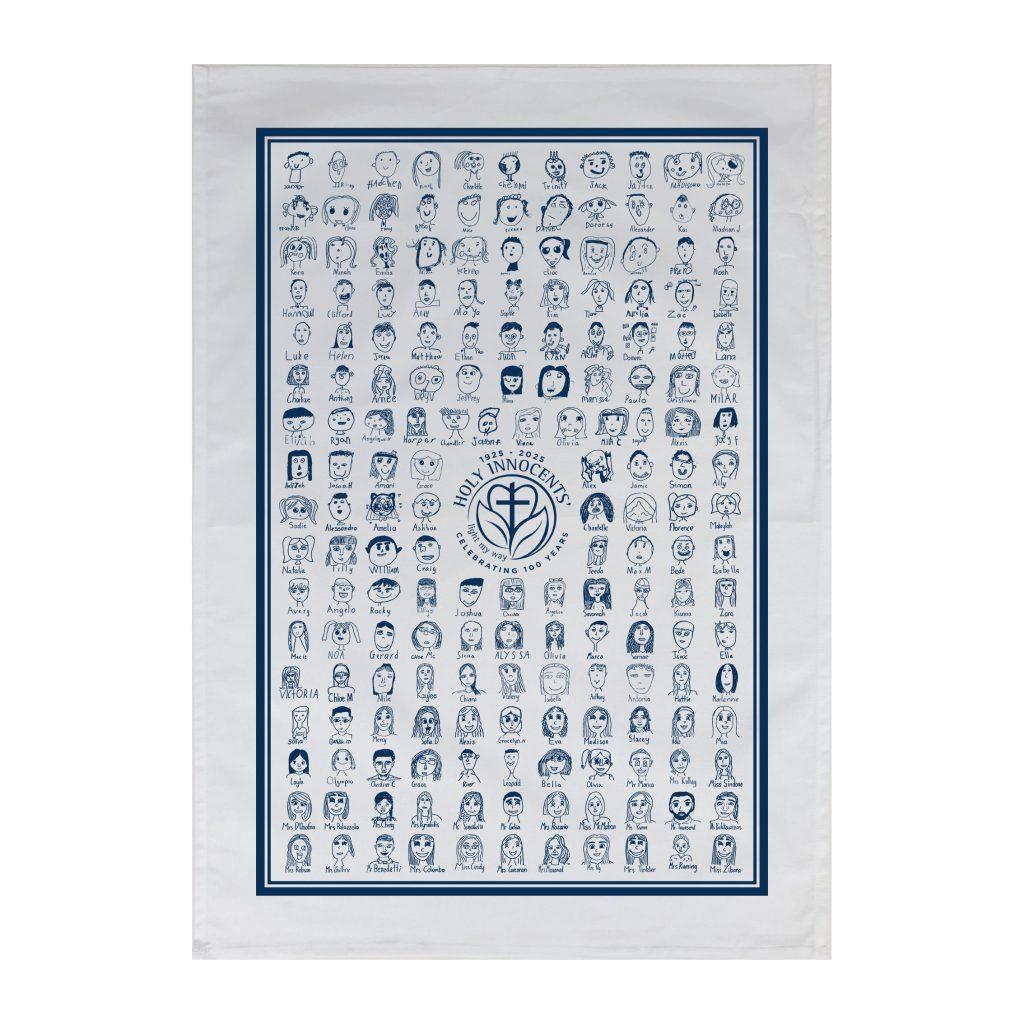 180 students drawing fitted onto a tea towel